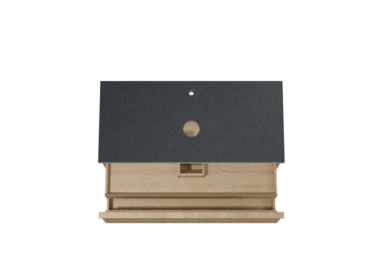 Balmani Forma meuble salle de bains suspendu 120 x 55 cm chêne naturel avec Rock tablette simple en granit noir, Nervure gauche symétrique verticale