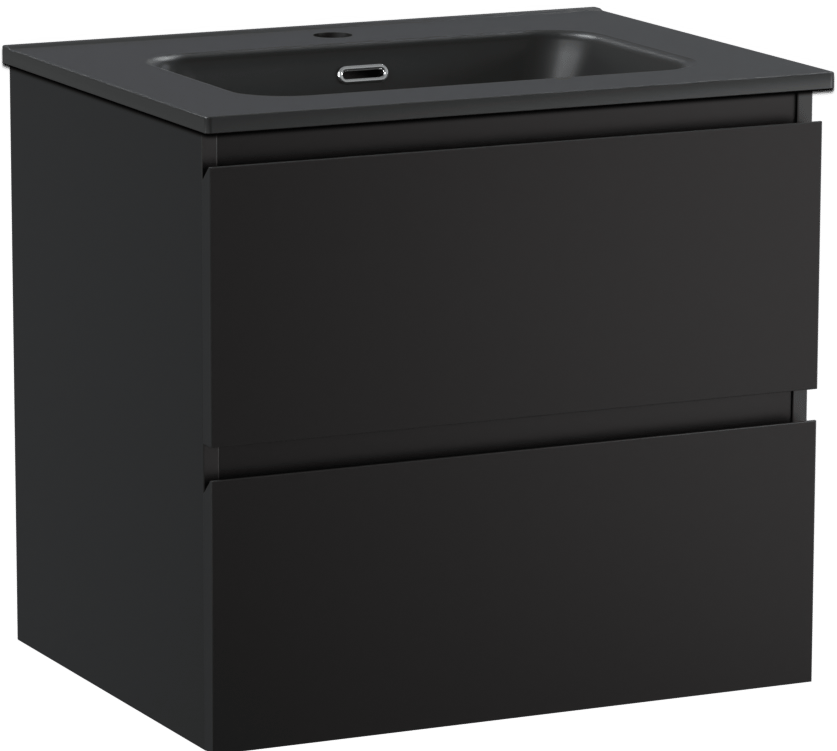 Linie Lado zwevend badmeubel 60 x 46 cm mat zwart met Baro enkele wastafel in porselein mat zwart