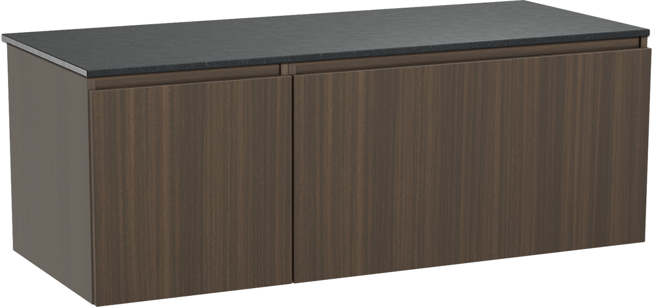 Balmani Sfera meuble salle de bains suspendu 135 x 55 cm eucalyptus avec Stretto tablette simple ou double en granit noir