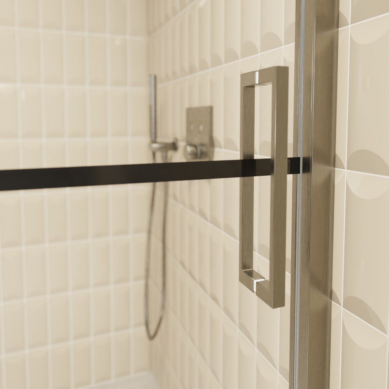 Balmani Senses Design Dusche Schiebetür, Links, 160 cm x 210 cm, Lined Glas, Profil Brushed GunMetal, inklusive Coating