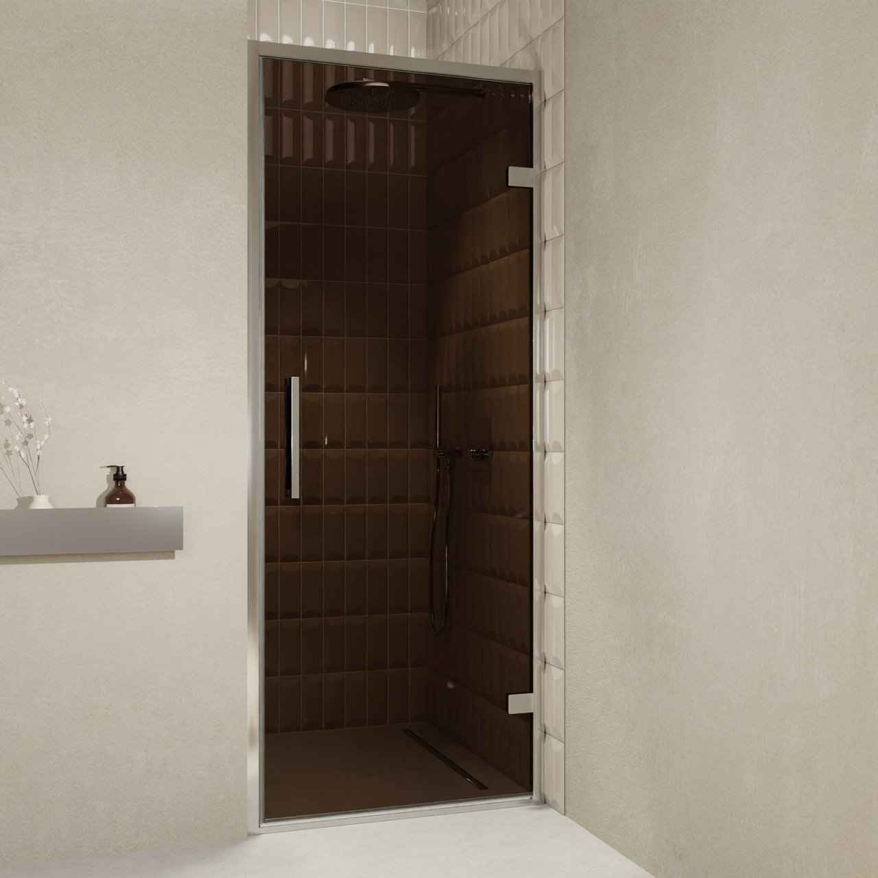 Balmani Senses Design douche draaideur rechts 90 cm x 210 cm Brons glas, Chroom profielen