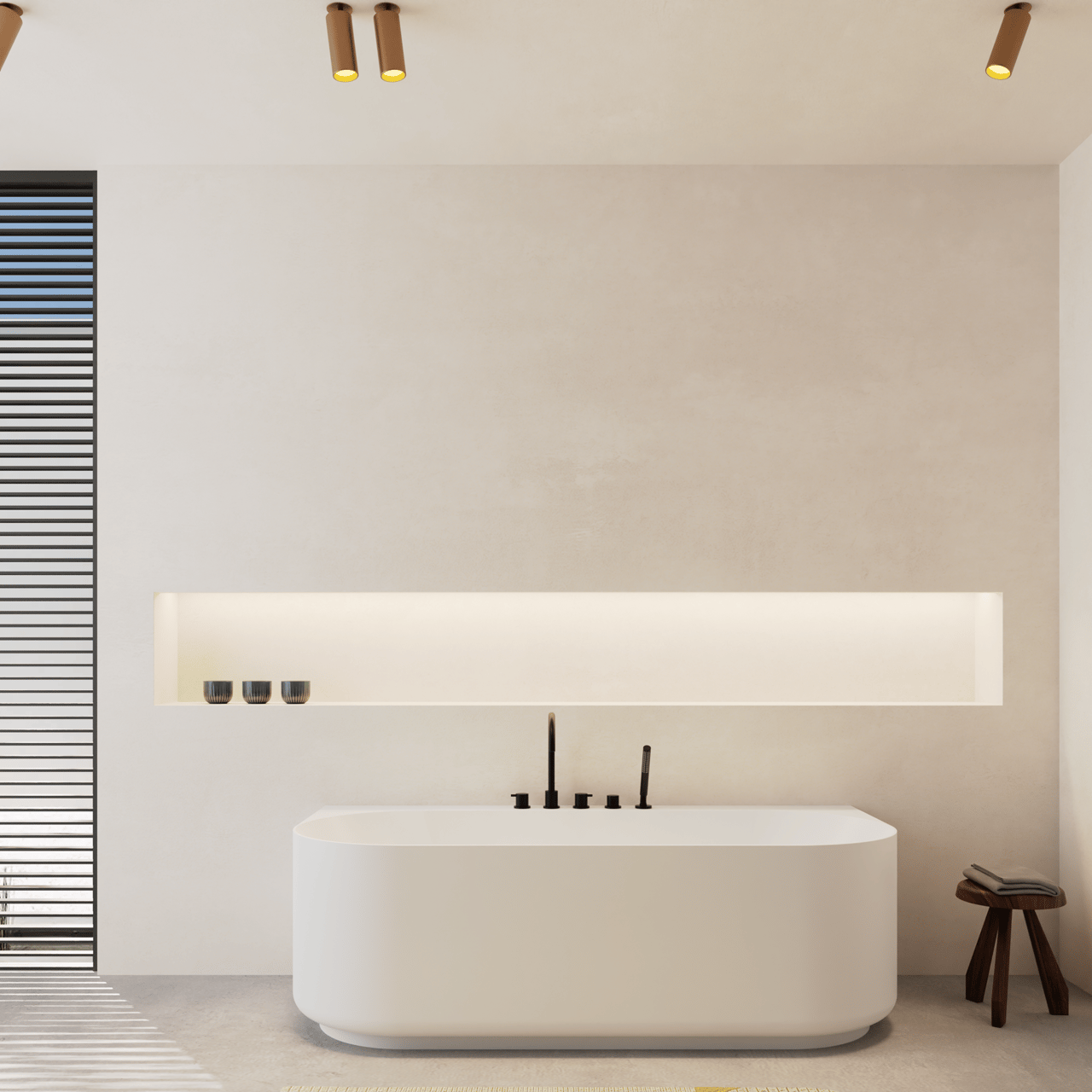 Balmani Scala Ovale halb freistehende Badewanne: 175 x 80 cm, Solid Surface, Weiß matt