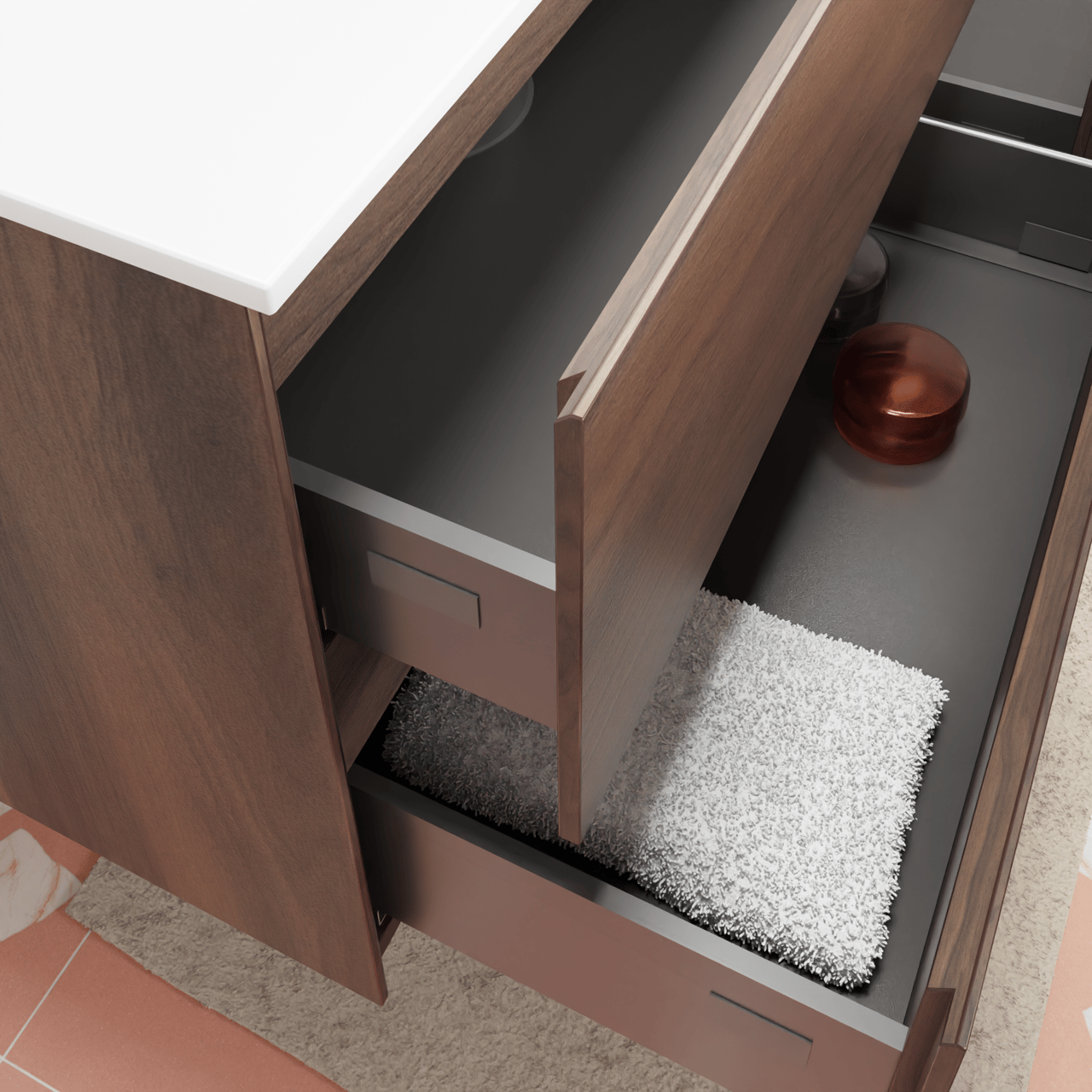 Storke Edge meuble salle de bains suspendu 130 x 52 cm noyer avec Mata double vasque en solid surface blanc mat