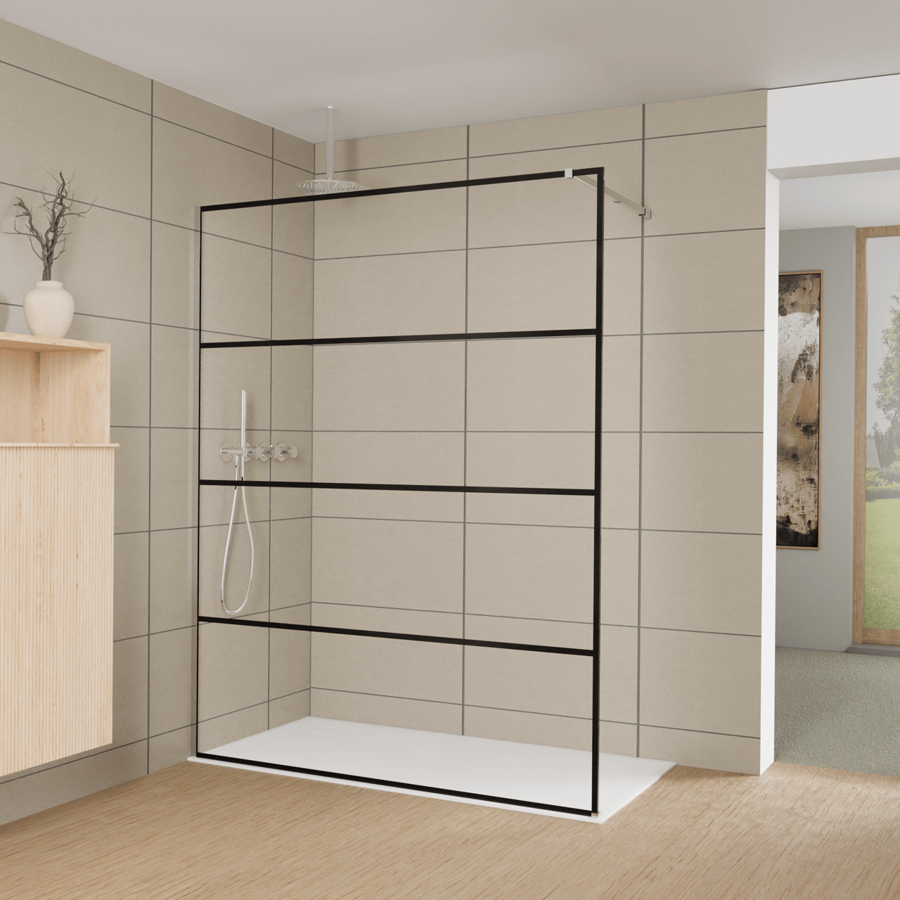 Balmani Modular douche à l'italienne: 160 x 200 cm, Lined, Profil Chrome brillant