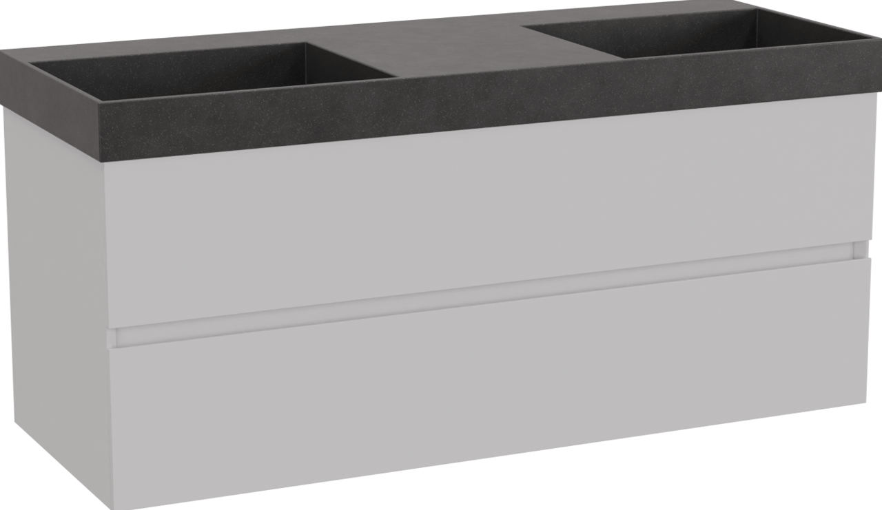 Storke Edge zwevend badmeubel 120 x 46 cm mat wit met Jura dubbele wastafel in kwarts mat zwart