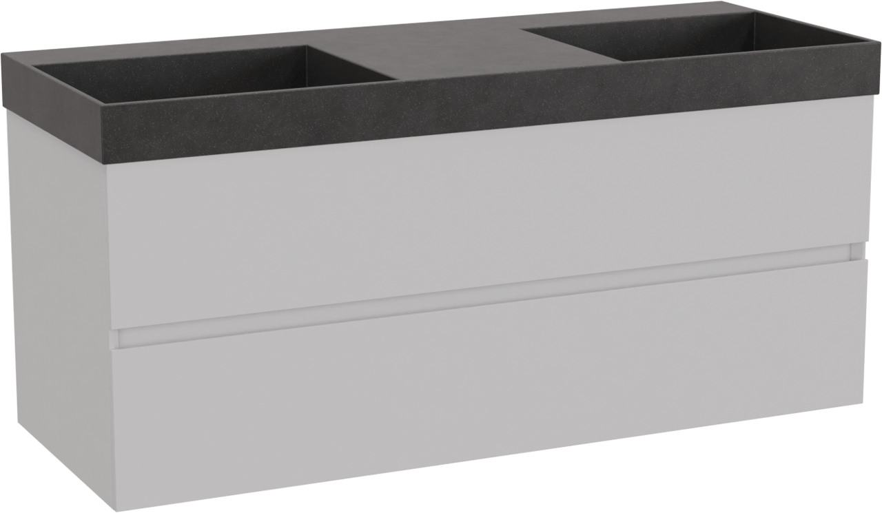 Storke Edge hängendes Möbelstück Set: 120 x 46 cm, Weiß matt, mit Jura Doppelwaschtisch, Quarz Schwarz matt