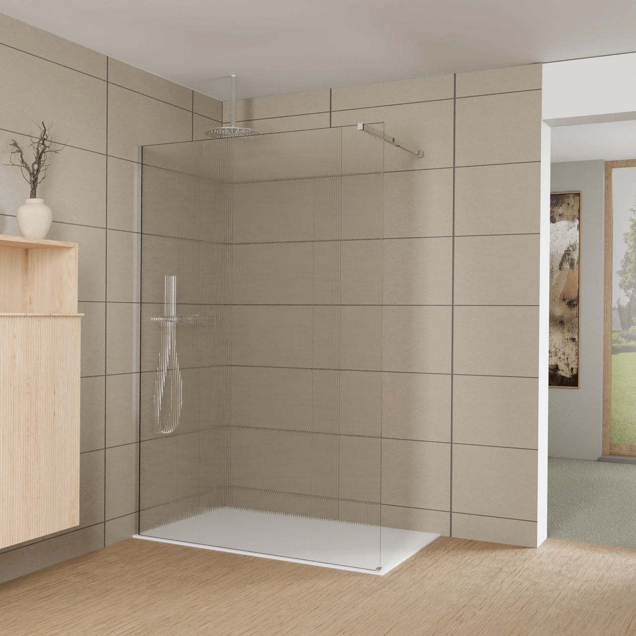 Balmani Modular douche à l'italienne: 140 x 200 cm, Ribs, avec coating, Profil Chrome brillant