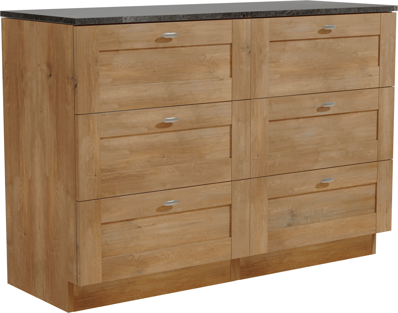 Linie Classo freistehendes Möbelstück Set: 120 x 46 cm, Naturbelassene Eiche, mit Lado Einzel- oder Doppel Waschtischplatte, Melamin Schiefergrau