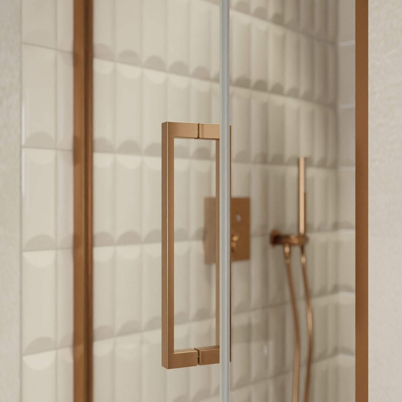 Balmani Senses Design Dusche Drehtür, Links, 90 cm x 210 cm, Klarglas, Profil Brushed Rosegold
