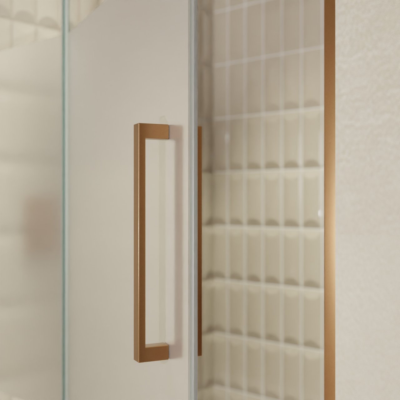 Balmani Senses Design Dusche Drehtür, Links, 120 cm x 210 cm, Klarglas mit mattiertem Streifen, Profil Brushed Rosegold