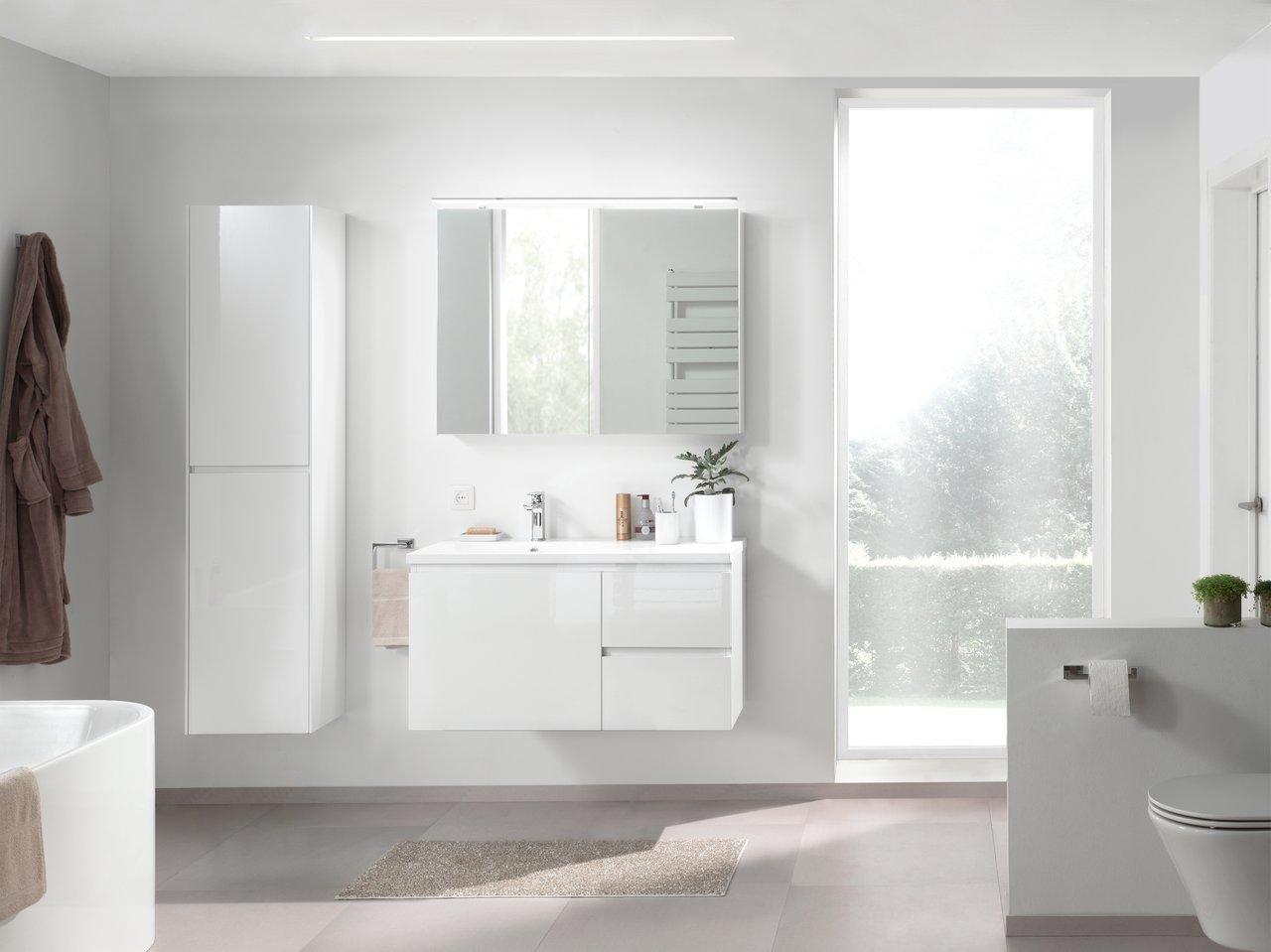 Storke Edge meuble sous-lavabo suspendu 100 x 46 cm asymétrique gauche blanc brillant 3 tiroirs