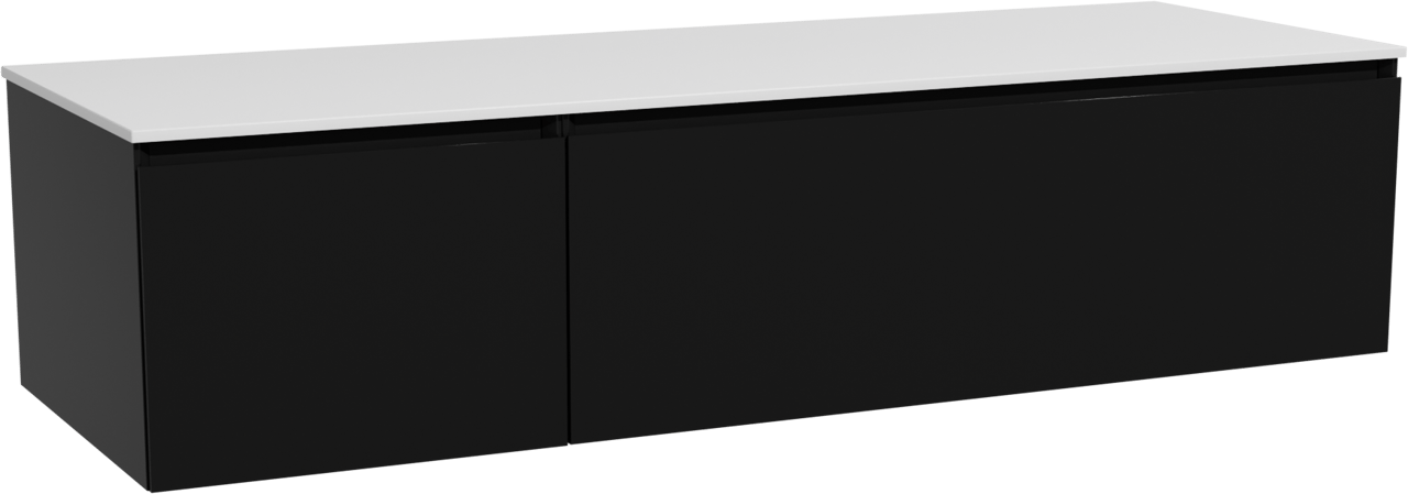 Storke Edge meuble salle de bains suspendu 150 x 52 cm noir mat avec Tavola tablette simple ou double en solid surface blanc mat