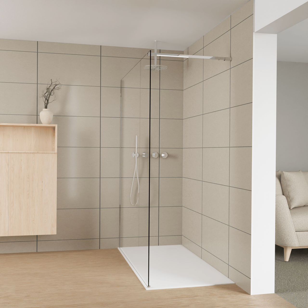 Balmani Modular douche à l'italienne: 160 x 200 cm, Verre transparent, avec coating, Profil Chrome brillant