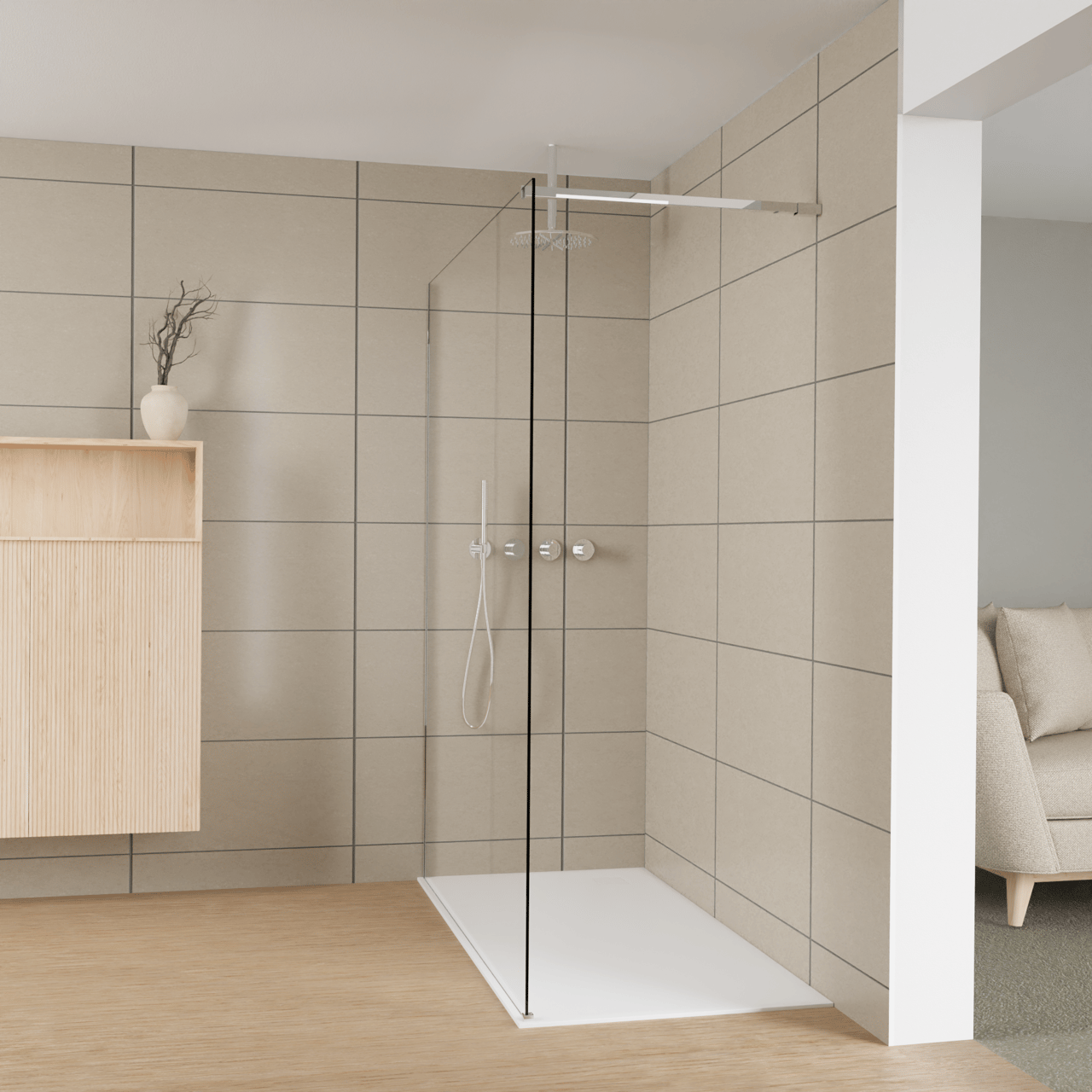 Balmani Modular Walk-In Dusche: 160 x 200 cm, Klarglas, inklusive Coating, Profil Chrom glänzend