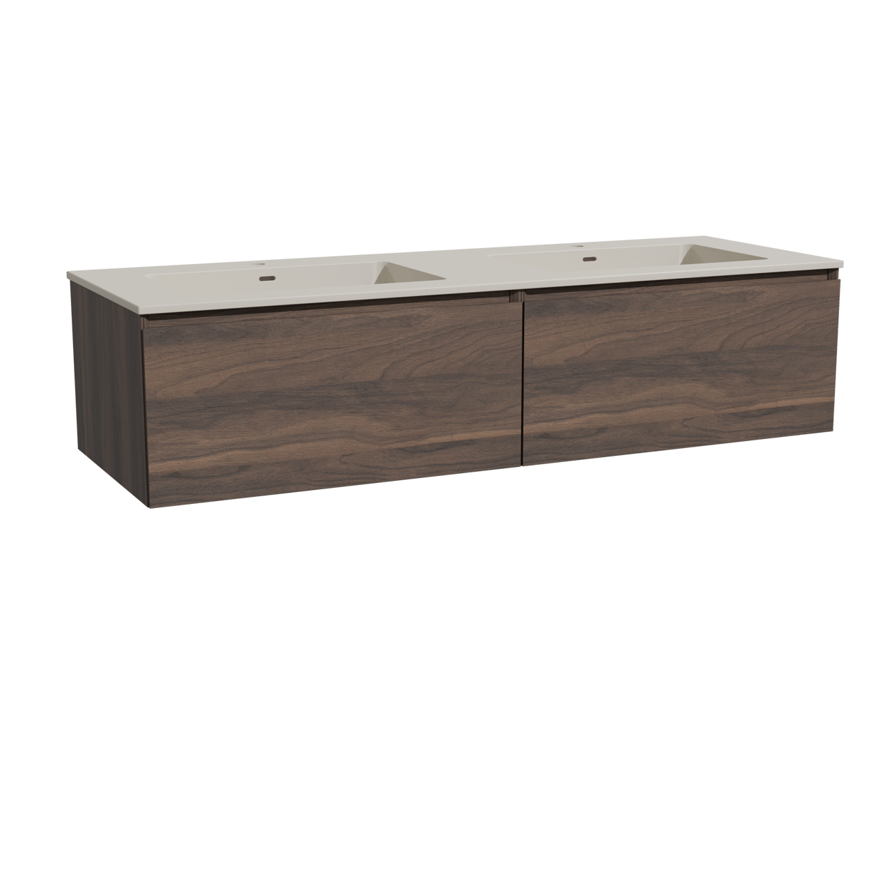 Storke Edge hängendes Möbelstück Set: 150 x 52 cm, Nussbaum, mit Diva Doppelwaschtisch, Top Solid Seidengrau