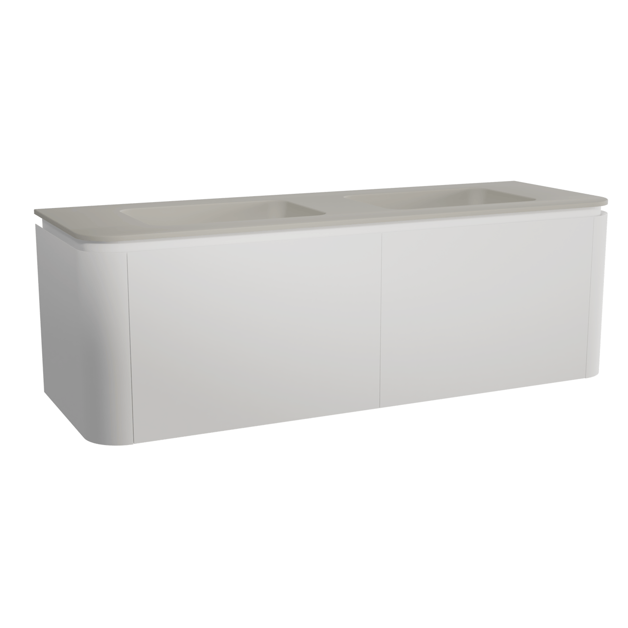 Balmani Moon hängendes Möbelstück Set: 160 x 55 cm, Weiß matt, mit Moon Doppelwaschtisch, Top Solid Seidengrau