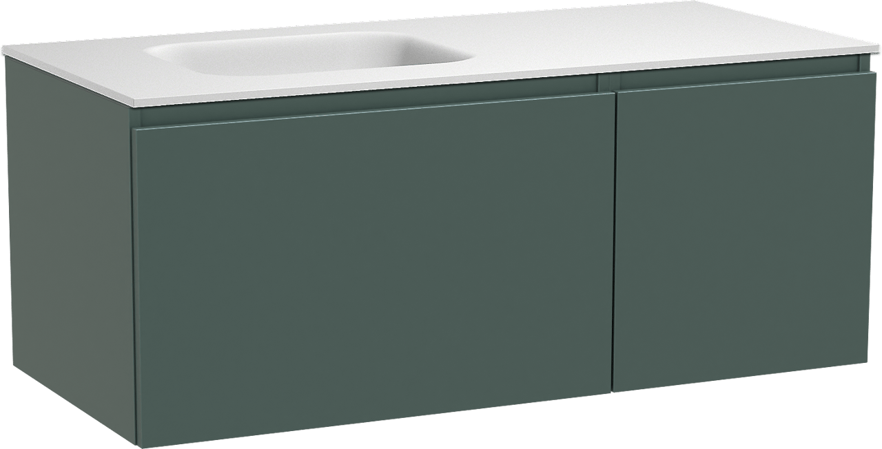 Balmani Sfera hängendes Möbelstück Set: 120 x 55 cm, Forest, mit Tablo Arcato Waschtisch links, Solid Surface Weiß matt