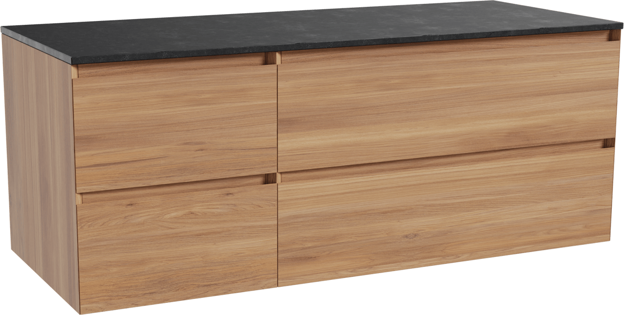 Balmani Mitra meuble salle de bains suspendu 135 x 55 cm teck avec Stretto tablette simple ou double en granit noir