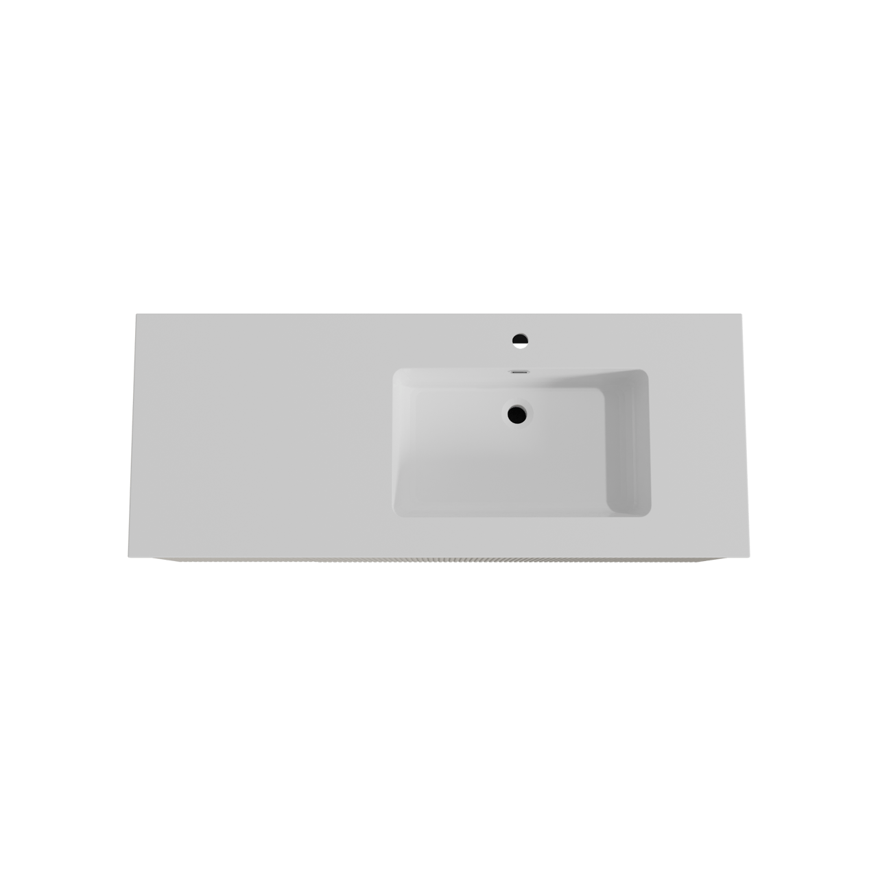 Storke Ribs zwevend badmeubel 130 x 52 cm zijdegrijs met Diva asymmetrisch rechtse wastafel in composietmarmer hoogglans wit, Verticale symmetrische rechte ribbel