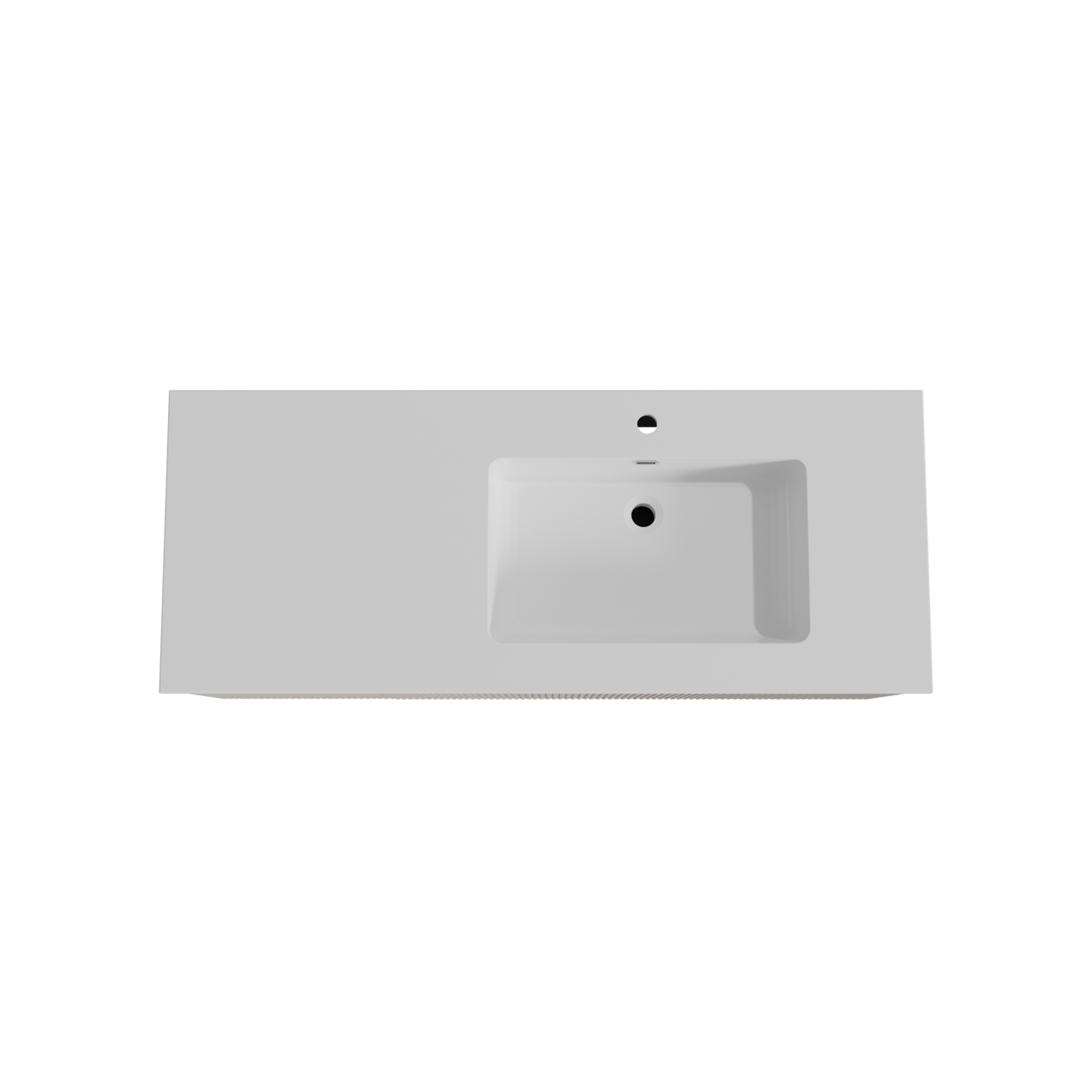 Storke Ribs meuble salle de bains suspendu 130 x 52 cm soie grise avec Diva vasque asymétrique droite en marbre composite blanc brillant, Nervure droite symétrique verticale