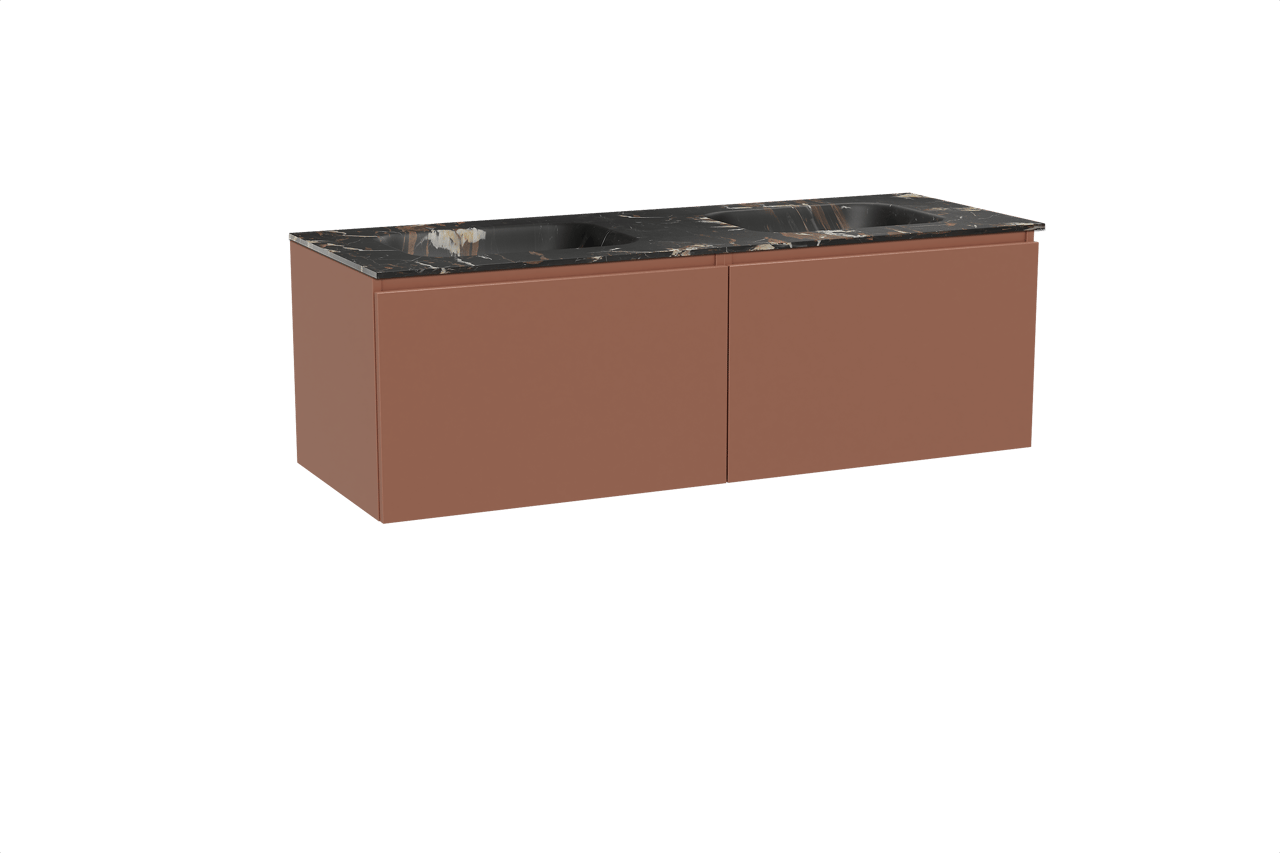 Balmani Sfera hängendes Möbelstück Set: 150 x 55 cm, Cotto, mit Tablo Arcato Doppelwaschtisch, Marmor Portoro Gold