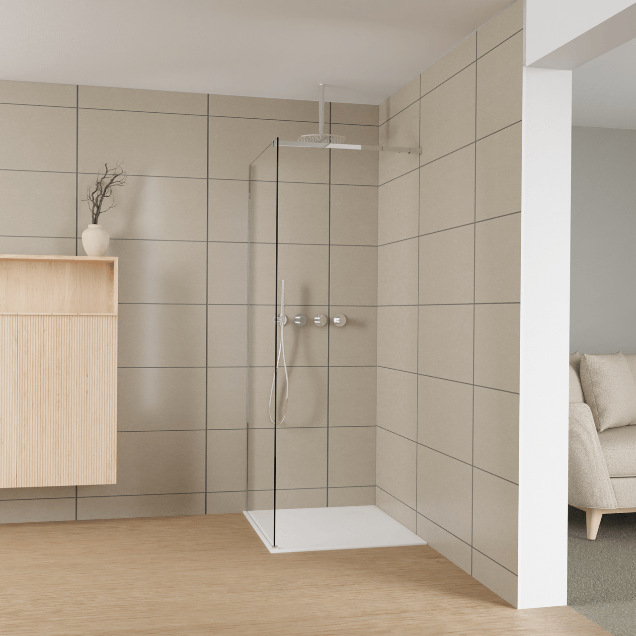 Balmani Modular Walk-In Dusche: 90 x 200 cm, Extra Klarglas, inklusive Coating, Profil Chrom glänzend