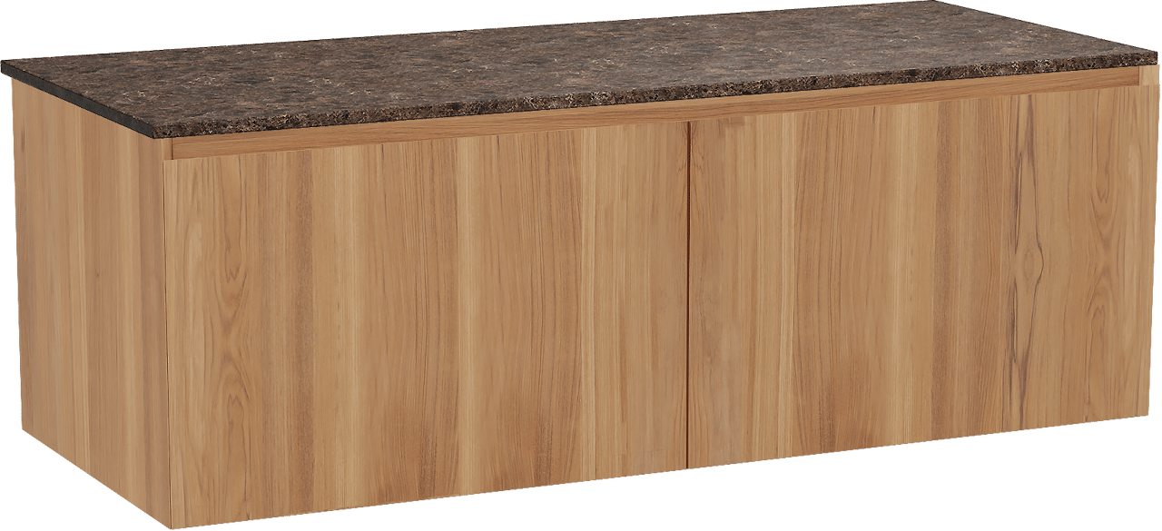 Balmani Idra zwevend badmeubel 135 x 55 cm teakhout met Stretto enkel of dubbel wastafelblad in marmer dark emperador