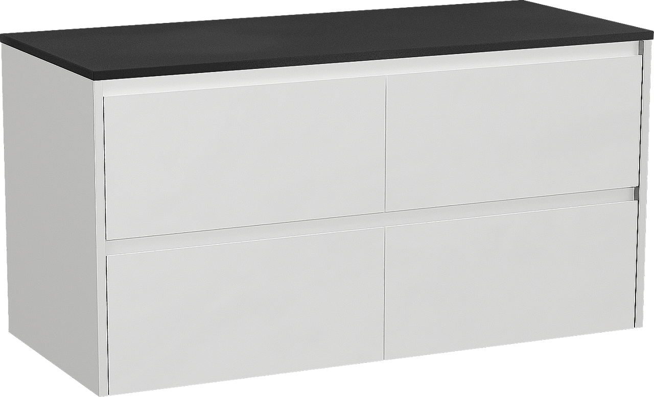 Storke Seda hängendes Möbelstück Set: 120 x 52 cm, Weiß matt, mit Panton Einzel- oder Doppel Waschtischplatte, Pulverbeschichtetes MDF Schwarz matt