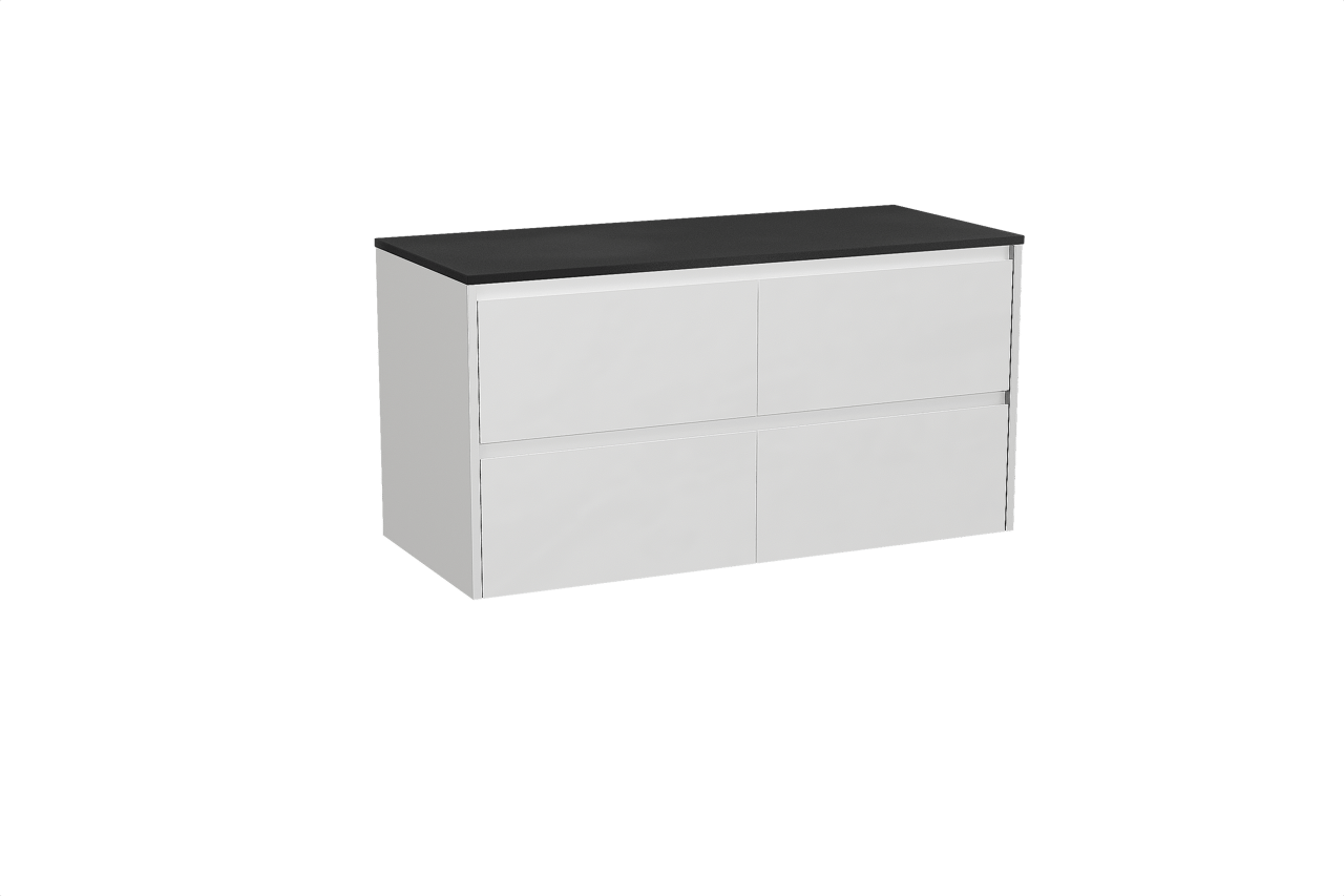 Storke Seda hängendes Möbelstück Set: 120 x 52 cm, Weiß matt, mit Panton Einzel- oder Doppel Waschtischplatte, Pulverbeschichtetes MDF Schwarz matt