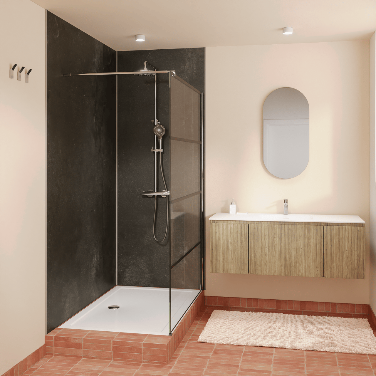 Luca Varess Groovy douchewandbekleding set 2 x 120x260 cm, SPC, Granito