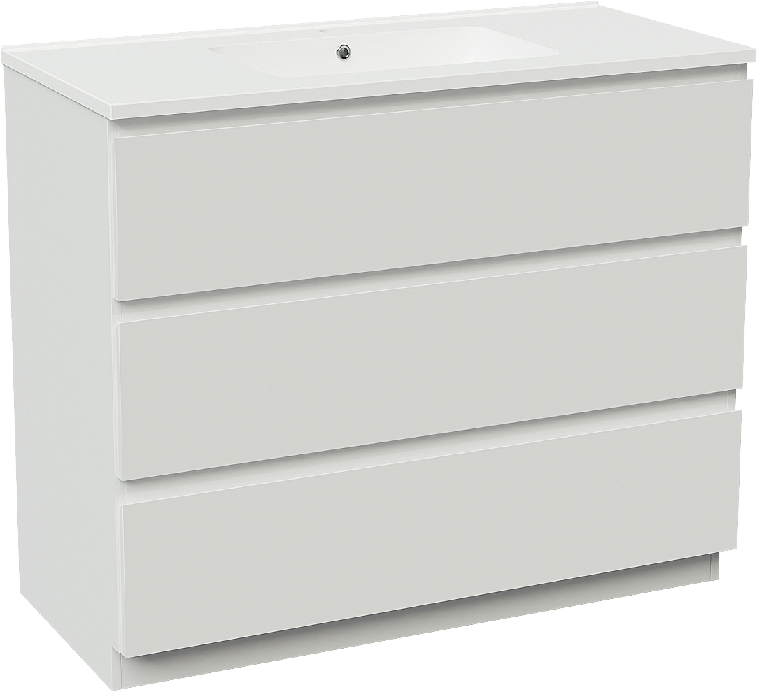 Linie Lado staand badkamermeubel 100 x 46 cm glanzend wit met Vano enkele wastafel in composietmarmer glanzend wit