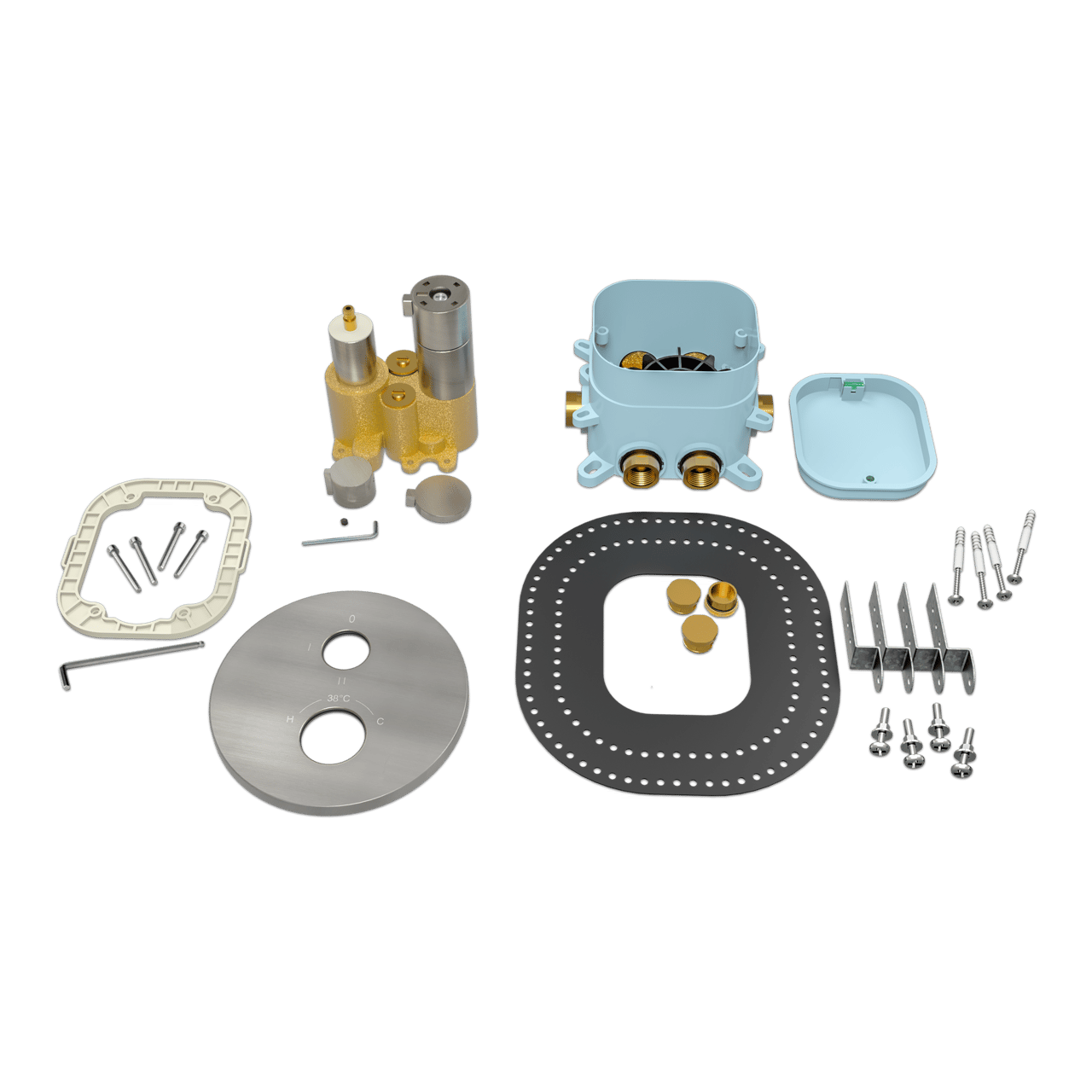 Blaufoss Smartbox Round Thermostat-Duscharmatur: Unterputz, für 2 oder 3 Verbraucher, Brushed Coolmetal, Einbauelement inklusive