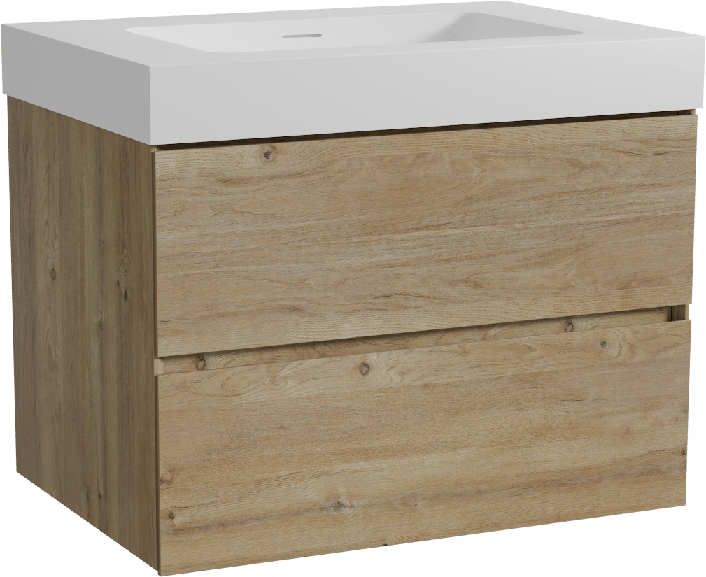 Storke Edge zwevend badmeubel 75 x 52 cm ruw eiken met Mata High enkele wastafel in solid surface mat wit