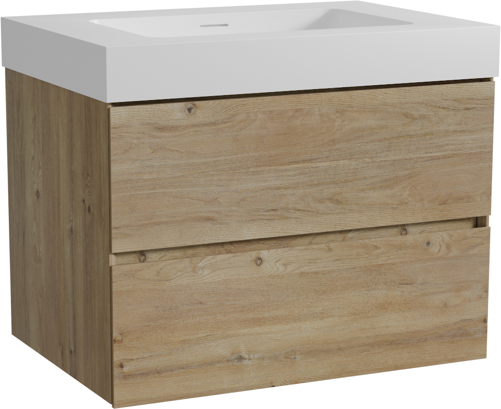 Storke Edge zwevend badmeubel 75 x 52 cm ruw eiken met Mata High enkele wastafel in solid surface mat wit