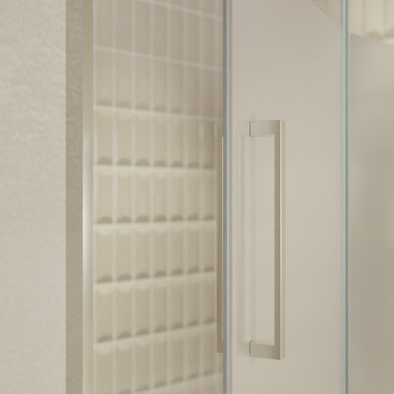 Balmani Senses Design porte pivotante à droite 140 cm x 210 cm verre transparent avec bande matte, Profil Brushed CoolMetal