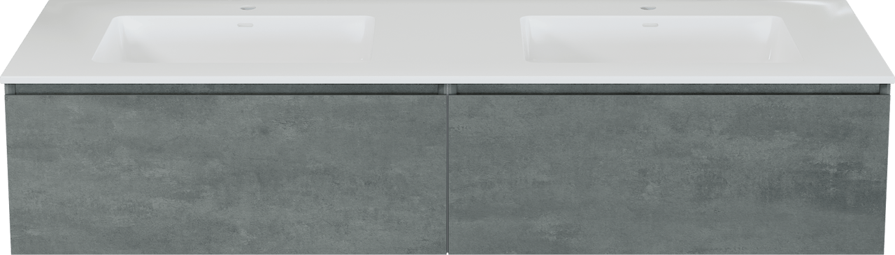 Storke Edge meuble salle de bains suspendu 170 x 52 cm béton gris foncé avec Bilia double vasque en marbre composite blanc brillant
