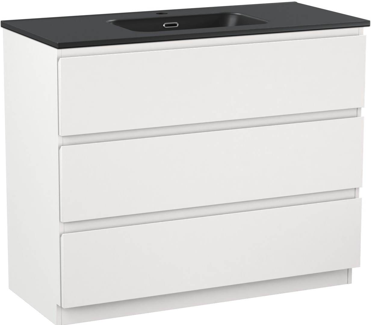 Linie Lado staand badmeubel 100 x 46 cm mat wit met Baro enkele wastafel in porselein mat zwart