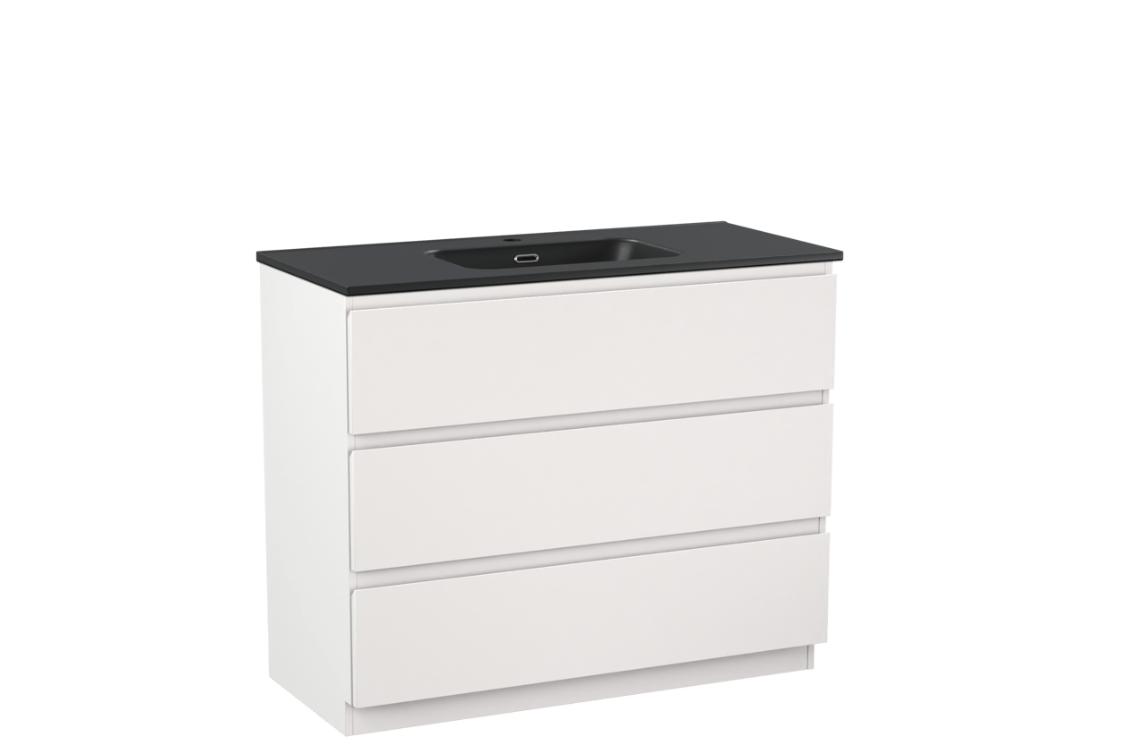 Linie Lado meuble salle de bains à poser 100 x 46 cm blanc mat avec Baro plan simple en porcelaine noir mat