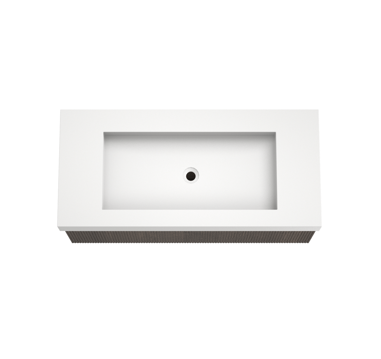 Balmani Forma hängendes Möbelstück Set: 120 x 55 cm, Geräucherte Eiche, mit Modus Einzelwaschtisch für 2 Armaturenlöcher, Solid Surface, Weiß matt, Vertikale symmetrische gerade Rippe