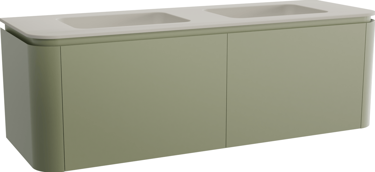 Balmani Moon hängendes Möbelstück Set: 160 x 55 cm, Salbeigrün, mit Moon Doppelwaschtisch, Top Solid Seidengrau