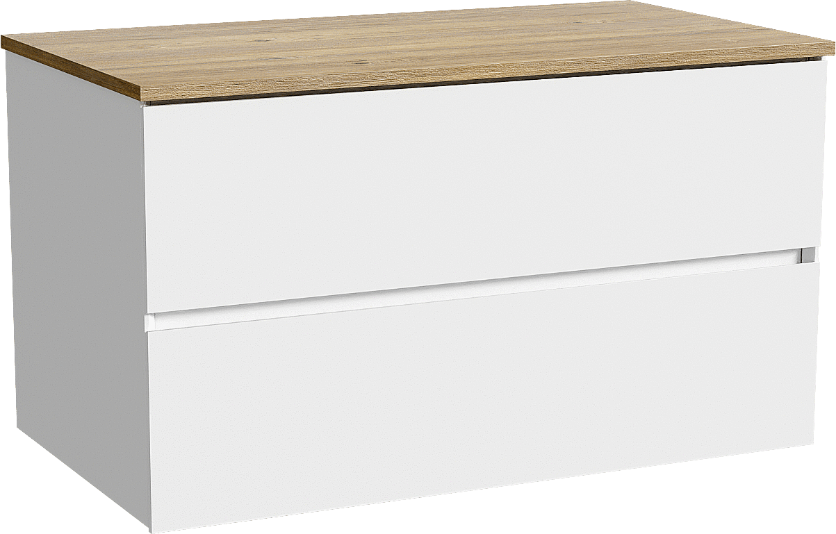 Storke Edge meuble salle de bains suspendu 95 x 52 cm blanc mat avec Panton tablette simple en mélaminé chêne brut