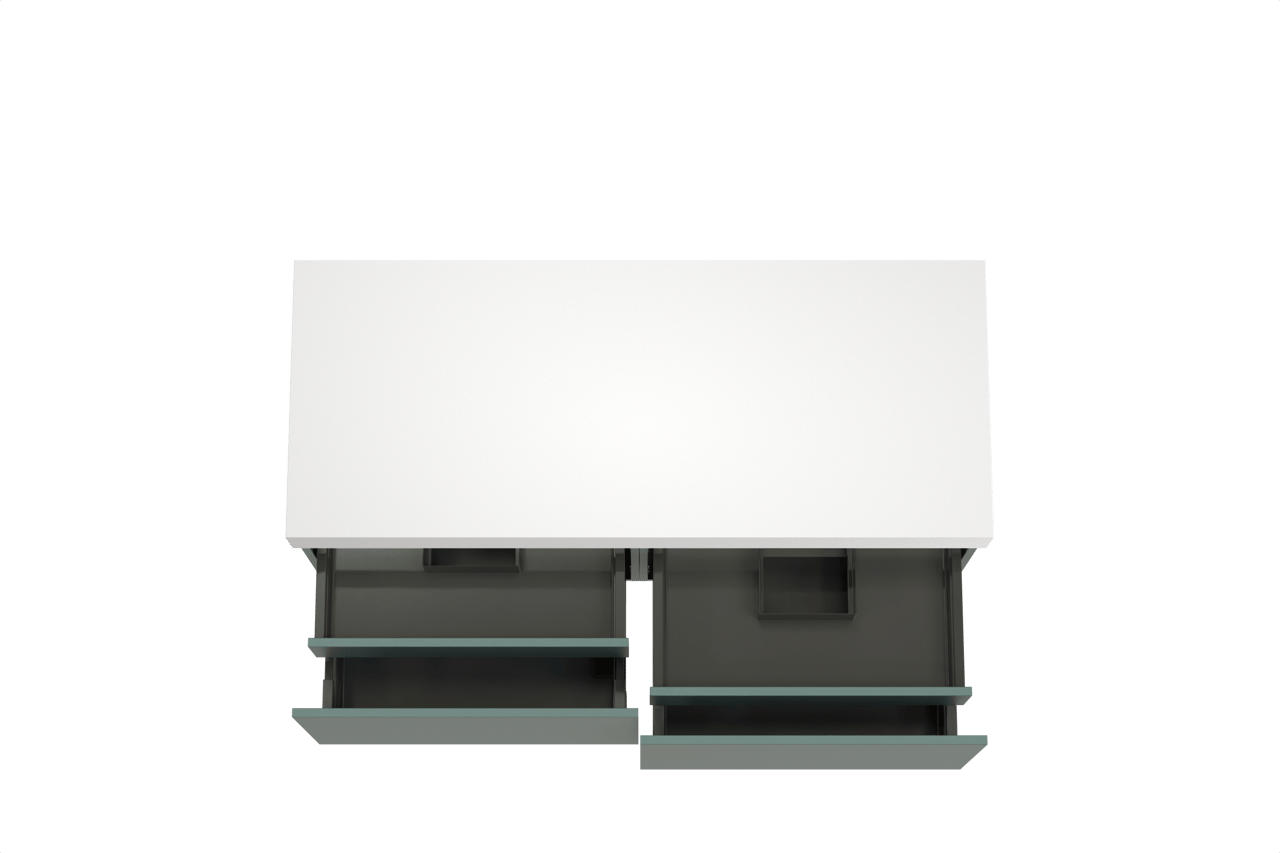 Balmani Sfera hängendes Möbelstück Set: 135 x 55 cm, Forest, mit Dominus Einzel- oder Doppel Waschtischplatte, Solid Surface Weiß matt