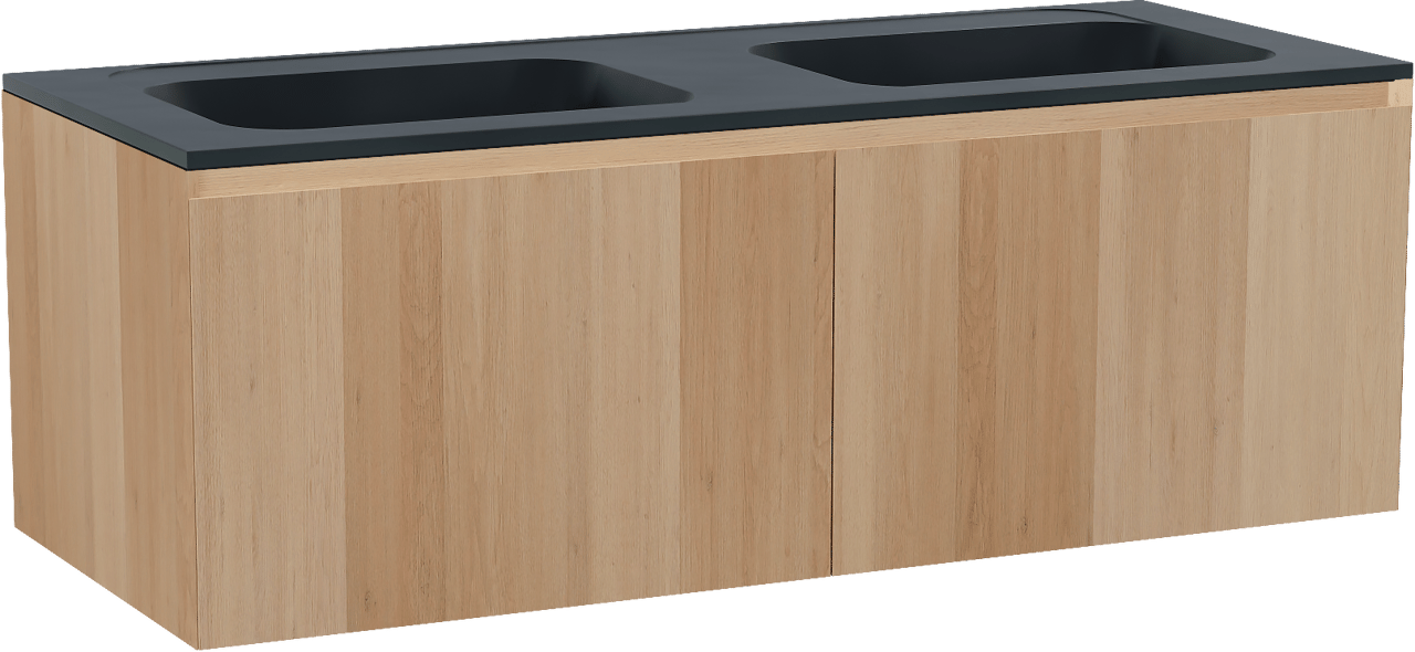 Balmani Idra meuble salle de bains suspendu 135 x 55 cm chêne naturel avec Tablo Strada double vasque en marbre composite noir mat
