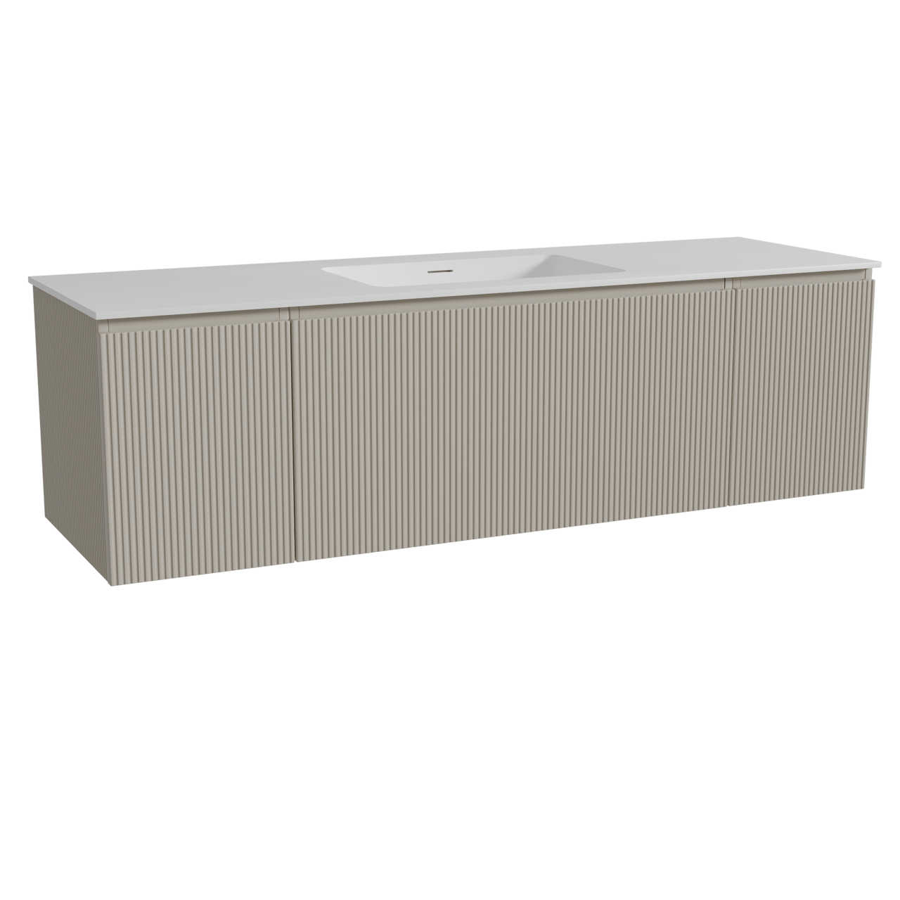 Storke Ribs hängendes Möbelstück Set: 165 x 52 cm, Seidengrau, mit Mata Einzelwaschtisch, Solid Surface, Weiß matt, Vertikale symmetrische gerade Rippe