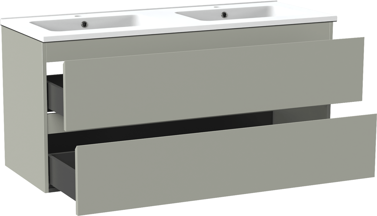 Linie Lado meuble salle de bains suspendu 120 x 46 cm greige avec Vano double vasque en marbre composite blanc mat