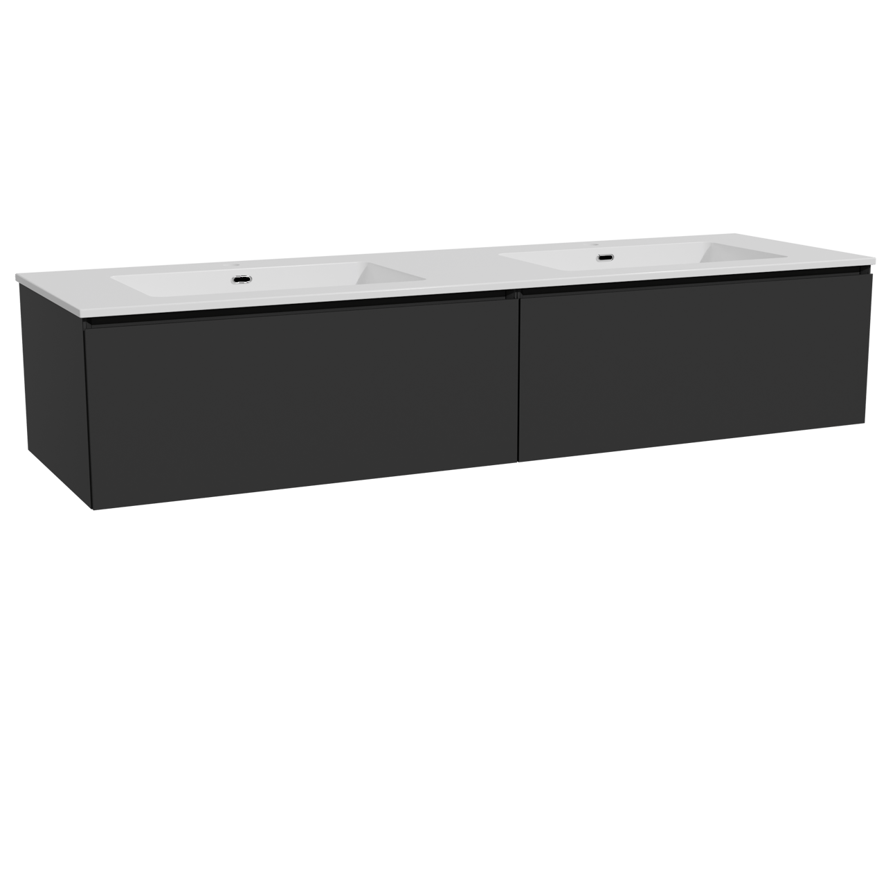 Storke Edge hängendes Möbelstück Set: 170 x 52 cm, Schwarz matt, mit Diva Doppelwaschtisch, Marmorkomposit Weiß glänzend