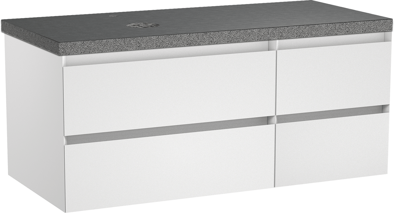 Balmani Mitra hängendes Möbelstück Set: 120 x 55 cm, Weiß matt, mit Rock Waschtisch links, Schwarzes Granit