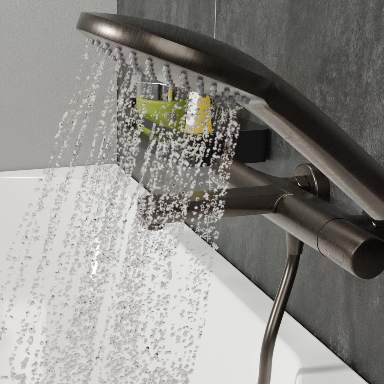 Blaufoss Round douchekop met slang 3 straalsoorten Brushed GunMetal