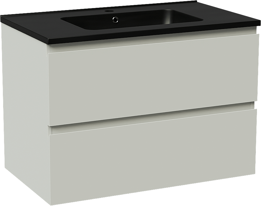 Linie Lado zwevend badmeubel 80 x 46 cm greige met Vano enkele wastafel in composietmarmer mat zwart