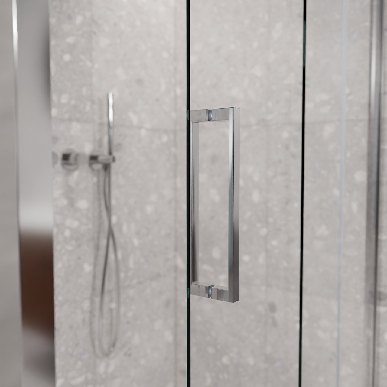 Balmani Senses Design douche d'angle avec porte coulissante à droite et paroi latérale fixe, 160 x 90 cm, Verre transparent, Profil Chrome brillant, coating inclus